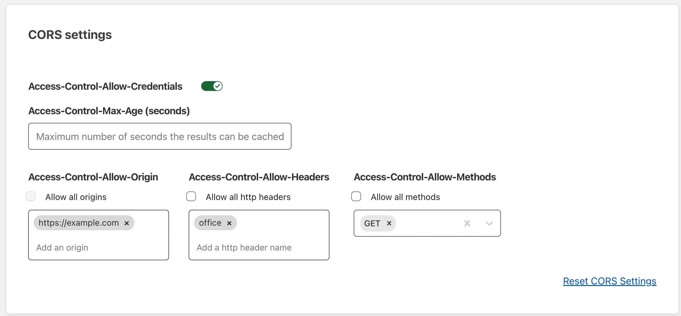 Cloudflare One 中的 CORS 设置配置示例