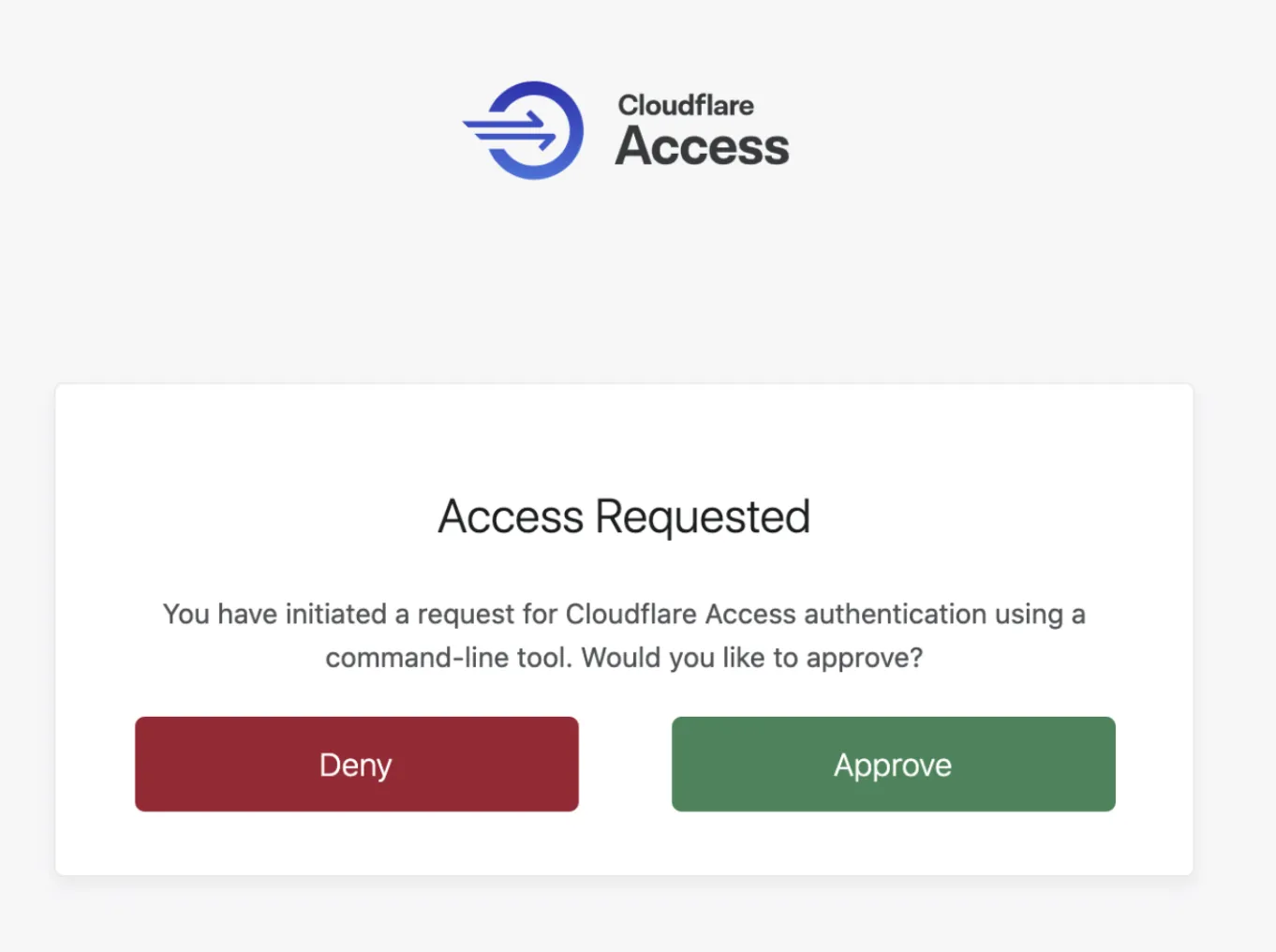 使用 cloudflared 登录后显示的 Access 请求提示页面。