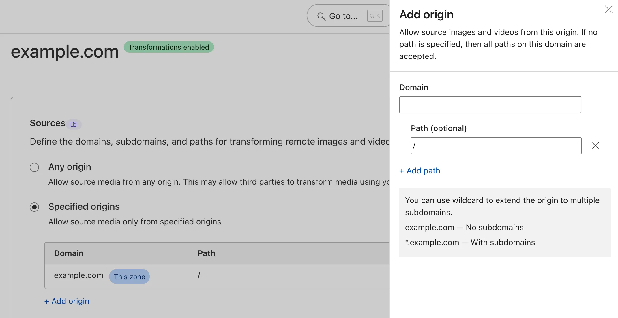 在 Cloudflare 仪表板中添加源视频的 origin