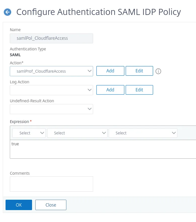 Citrix AD 配置身份验证 SAML IDP 策略