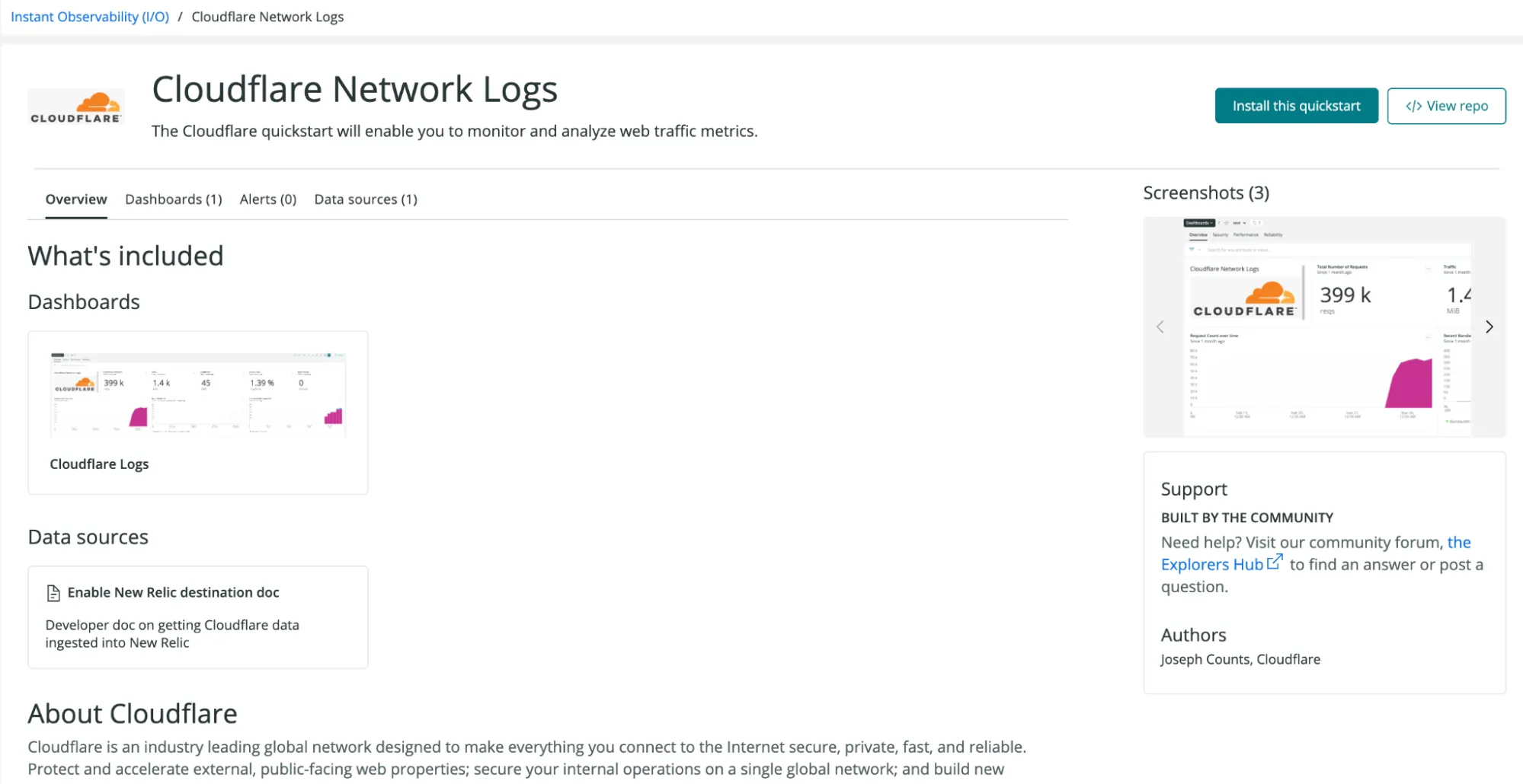 Cloudflare Network Logs 安装屏幕