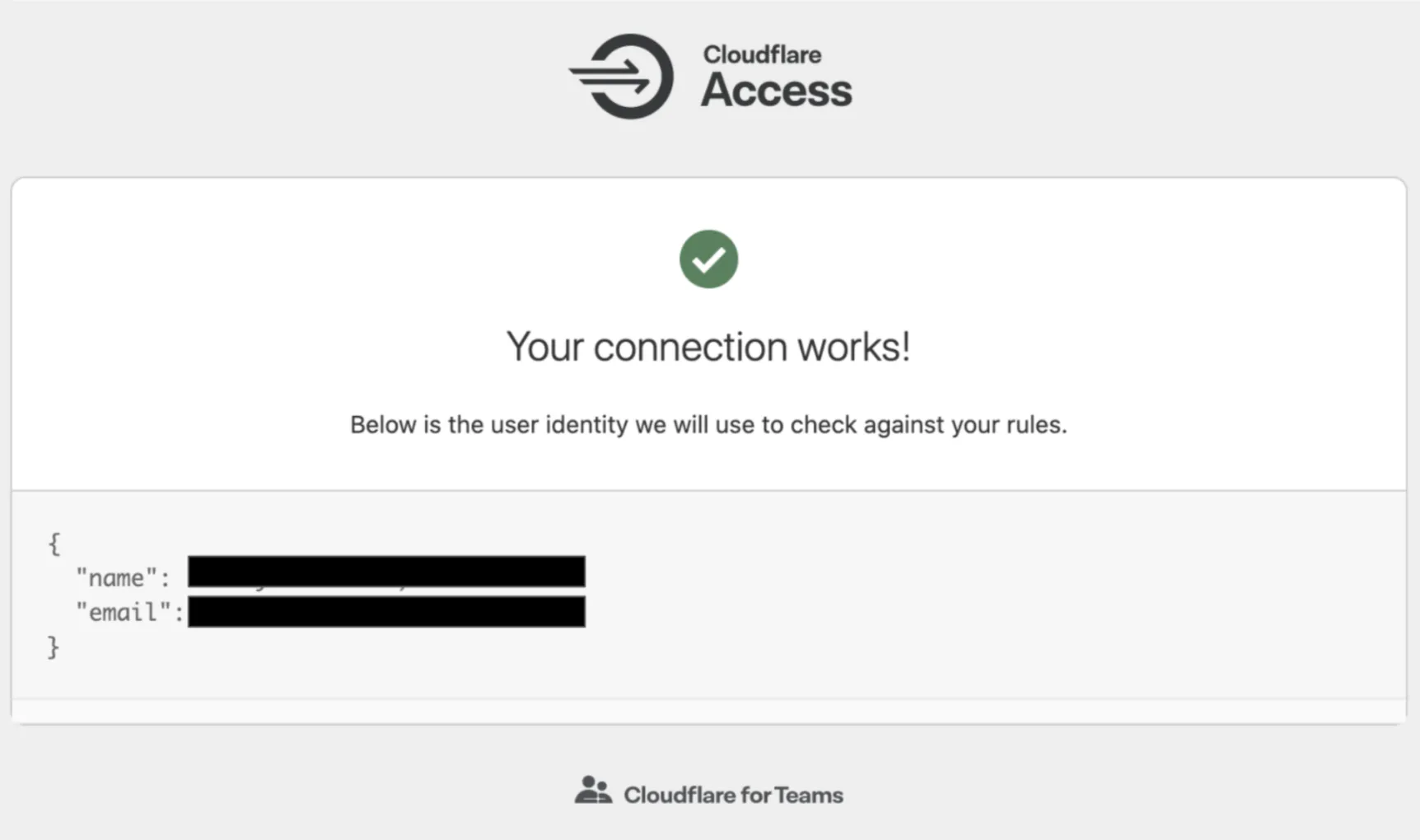"Your connection works!"（连接正常工作！）消息在成功的 IdP 测试中显示