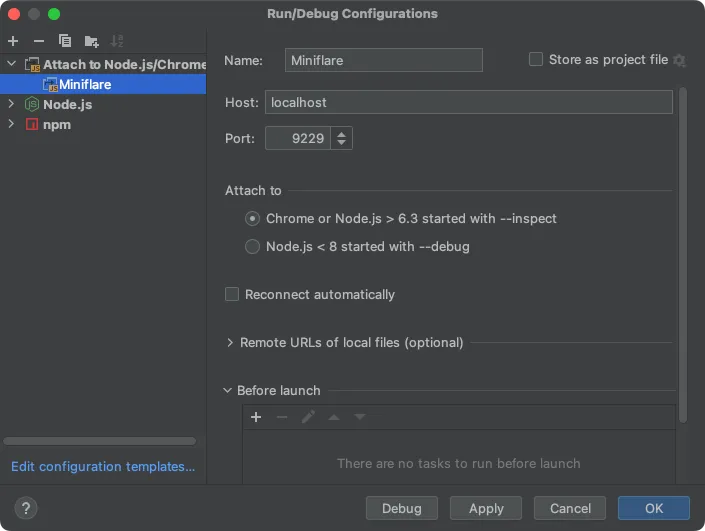 WebStorm Node.js 调试配置