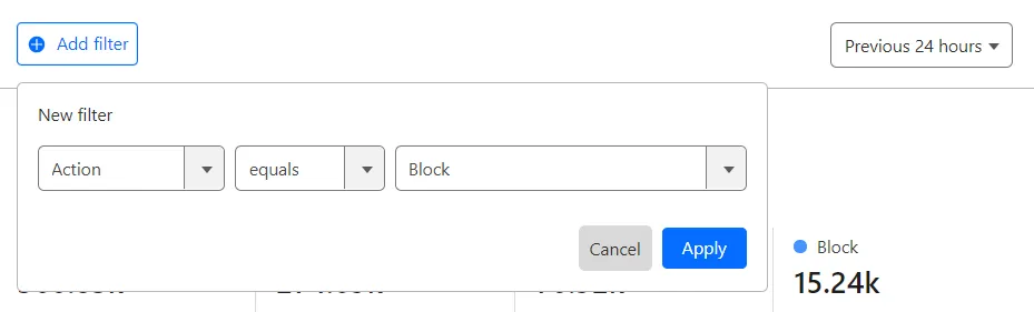 在安全事件中为拦截（Block）动作添加新筛选的示例