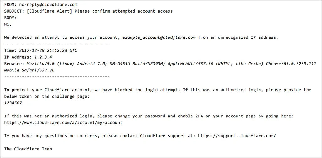 当你的账户从未知 IP 地址登录时，Cloudflare 将发送一封电子邮件。