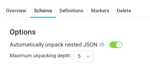 按照上述说明在 Honeycomb 中开启 Automatically unpack nested JSON，并将 Maximum unpacking depth 选项设为 5