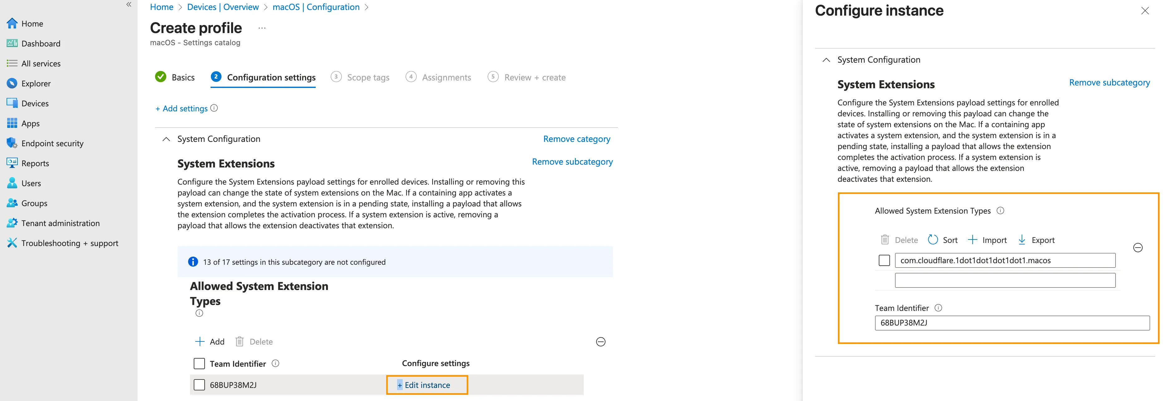 输入 team identifier 和 bundle identifier 的 Intune 管理控制台