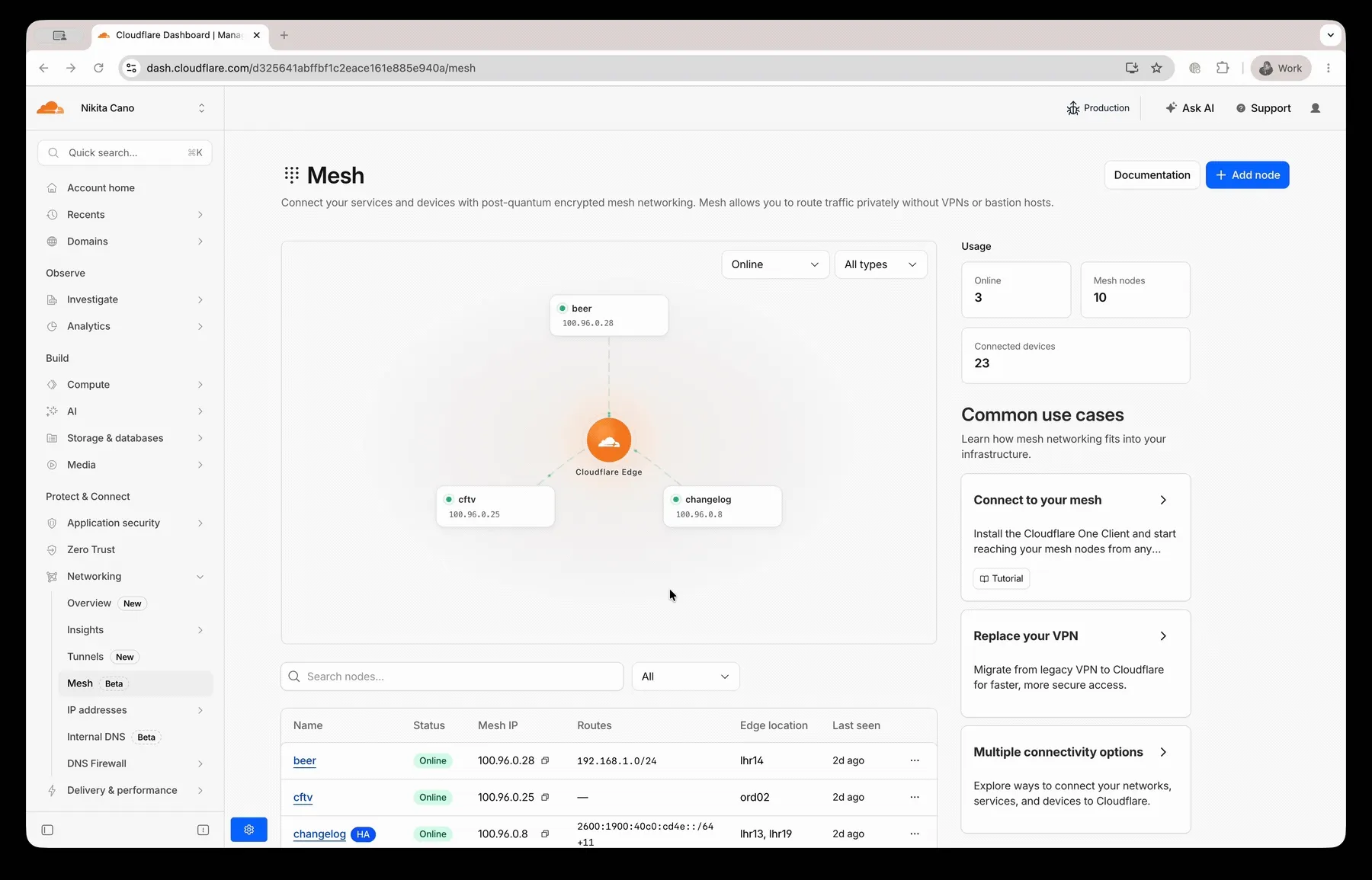 Mesh HA 副本选项卡，显示具有单副本 Mesh IP 的活动和备用副本，以及手动故障转移选项
