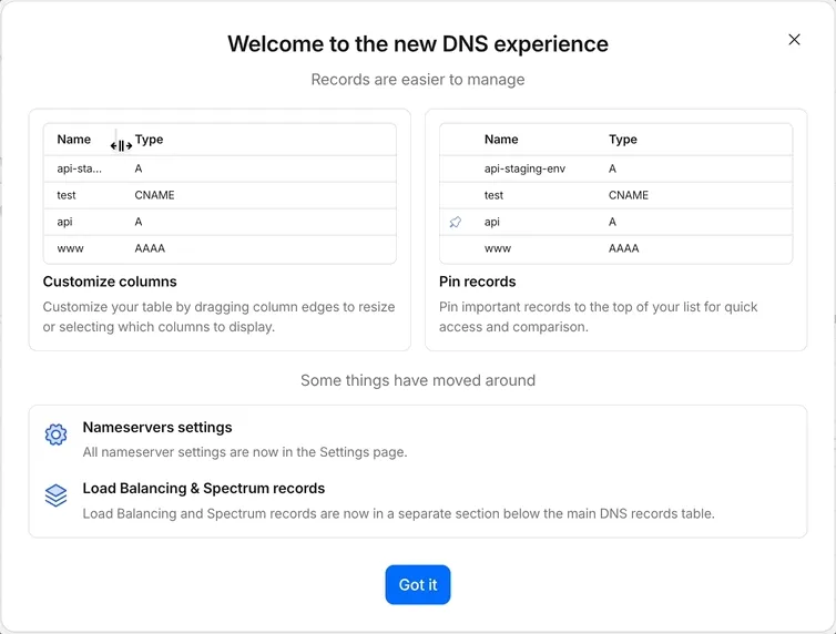 新的 DNS 记录用户体验