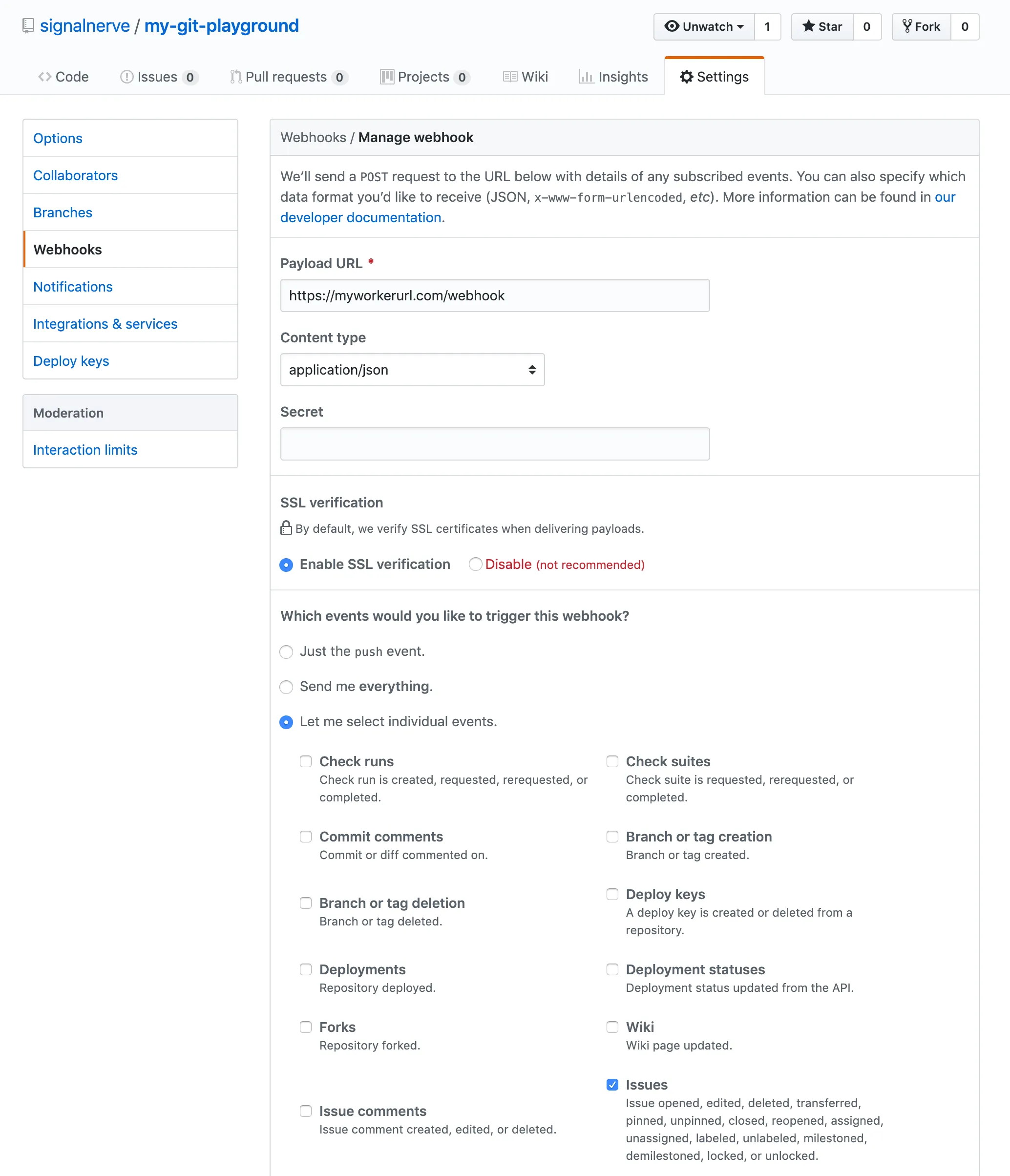 在 GitHub 仪表板中创建 GitHub Webhook