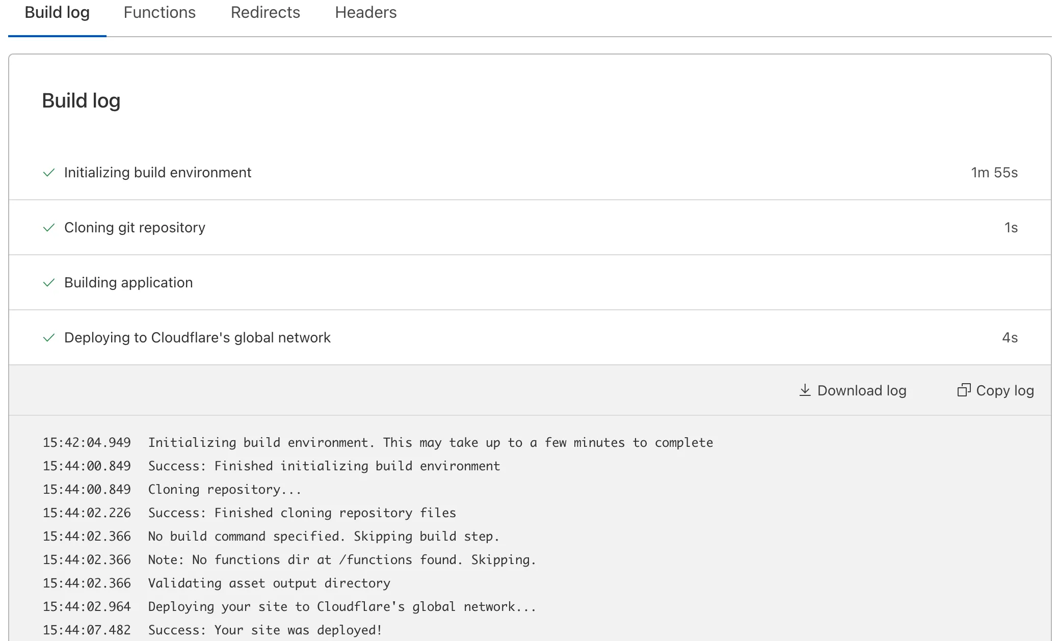 登录 Cloudflare 仪表板后，按照上述说明访问构建日志