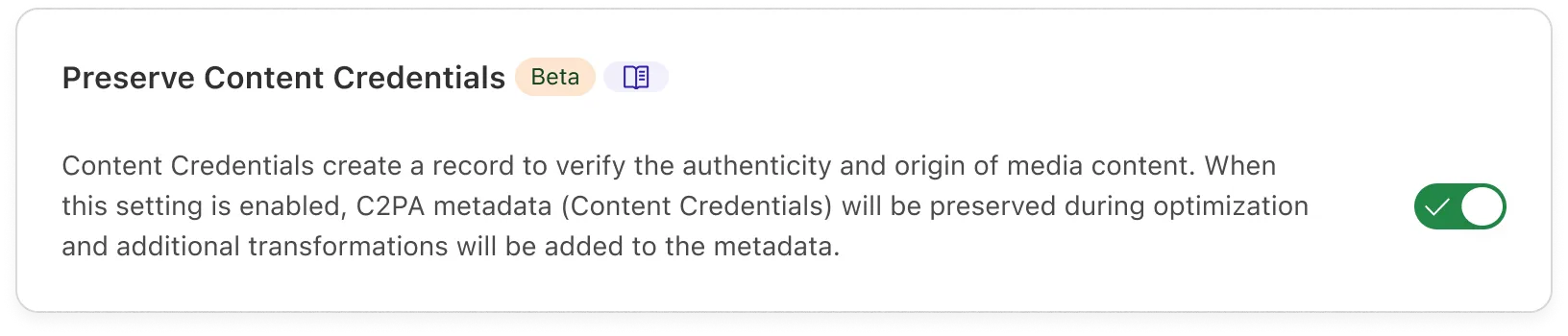 在仪表板中启用 Preserving Content Credentials
