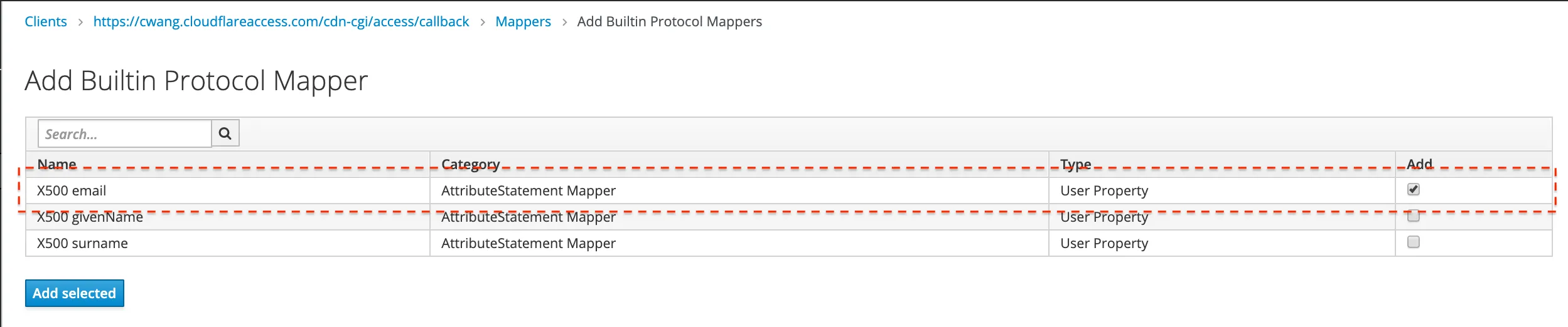已设置 email 属性的 Protocol Mapper