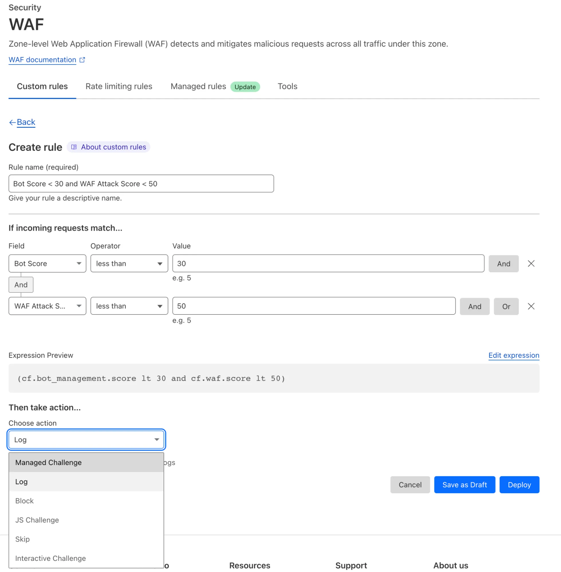 Cloudflare 允许匹配请求属性与 Cloudflare 数据/字段的组合，以确定是否应采取特定操作。