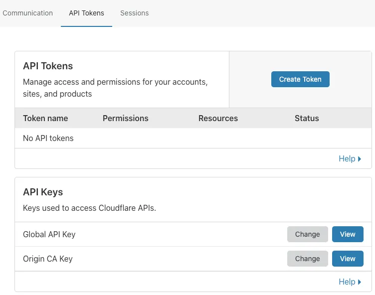 API Tokens 选项卡