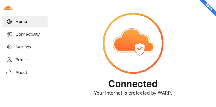 连接到 Cloudflare 时的 Cloudflare One Client GUI