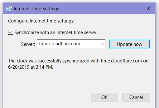 运行 Windows 的机器上更新“日期和时间”设置的截图