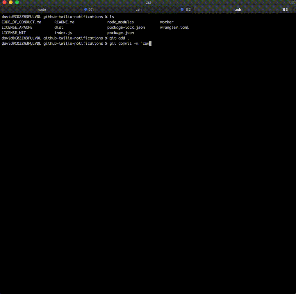 向仓库推送更改后在手机上收到短信的动画 GIF